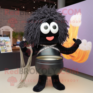 Black Ramen mascot costume character dressed with a Tank Top and Hairpins