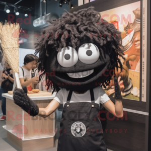 Black Ramen mascot costume character dressed with a Tank Top and Hairpins