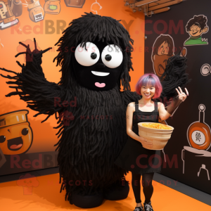 Black Ramen mascot costume character dressed with a Tank Top and Hairpins