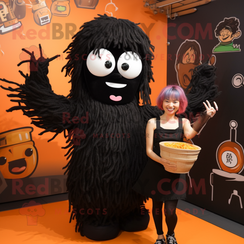 Black Ramen mascot costume character dressed with a Tank Top and Hairpins Black Ramen mascot costume character dressed with a Tank Top and Hairpins