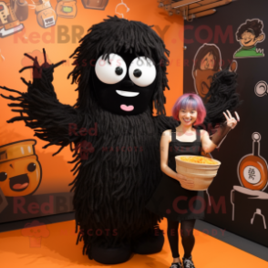 Black Ramen mascot costume character dressed with a Tank Top and Hairpins