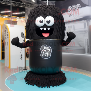 Black Ramen mascot costume character dressed with a Tank Top and Hairpins