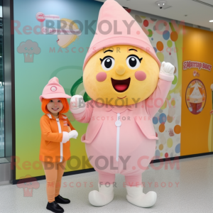 Peach Ice Cream mascot costume character dressed with a Capri Pants and Berets