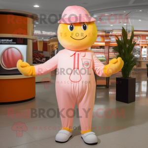 Peach Ice Cream mascot costume character dressed with a Capri Pants and Berets