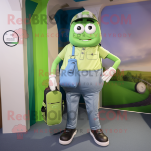 Olive Golf Bag mascot costume character dressed with a Boyfriend Jeans and Smartwatches