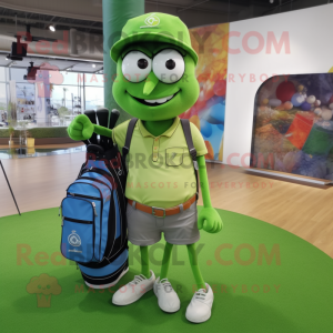 Olive Golf Bag mascot costume character dressed with a Boyfriend Jeans and Smartwatches