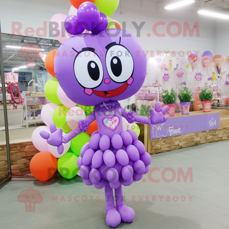 Lavender Heart Shaped Balloons mascot costume character dressed with a Dress and Bracelets Lavender Heart Shaped Balloons mascot costume character dressed with a Dress and Bracelets