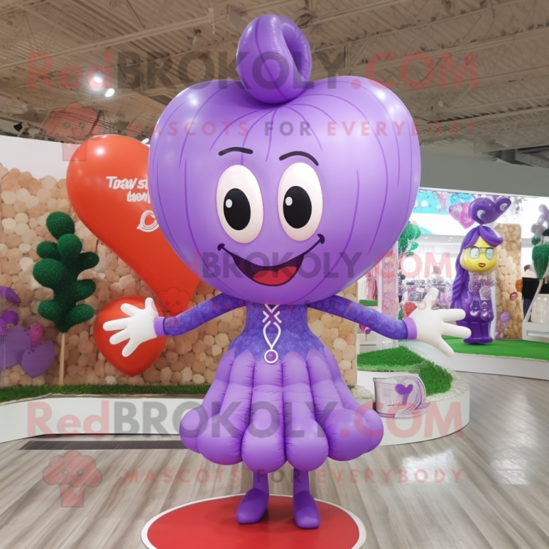 Lavender Heart Shaped Balloons mascot costume character dressed with a Dress and Bracelets Lavender Heart Shaped Balloons mascot costume character dressed with a Dress and Bracelets