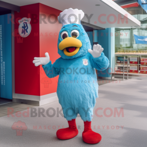 Sky Blue Chicken Parmesan mascot costume character dressed with a Rash Guard and Cummerbunds