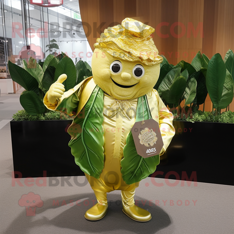Gold Cabbage Leaf mascot costume character dressed with a Blazer and Coin purses Gold Cabbage Leaf mascot costume character dressed with a Blazer and Coin purses
