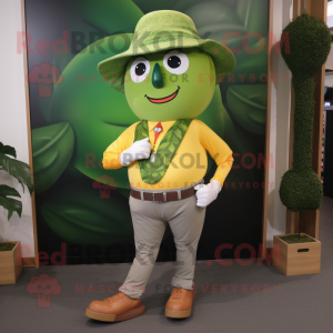 Olive Grapefruit mascot costume character dressed with a Bootcut Jeans and Bracelet watches