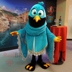 Turquoise Paella mascot costume character dressed with a Tuxedo and Shawls