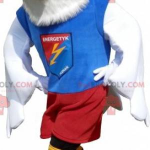 Mascota águila vestida con un traje deportivo. Mascota del