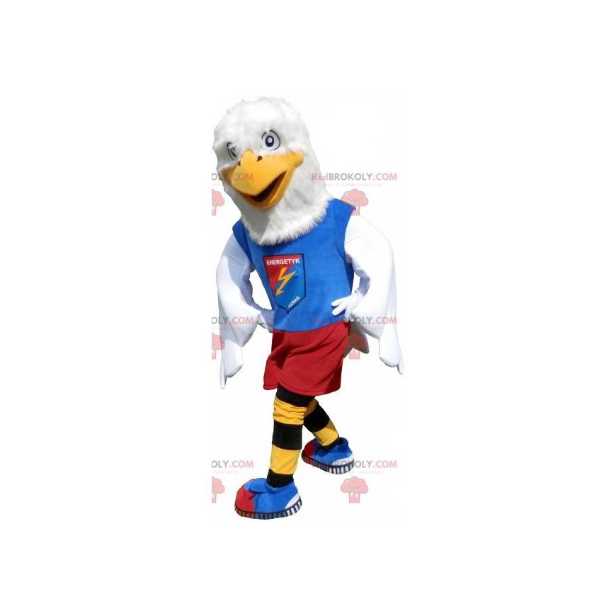 Eagle maskot klädd i en sportdräkt. Fågelmaskot - Redbrokoly.com