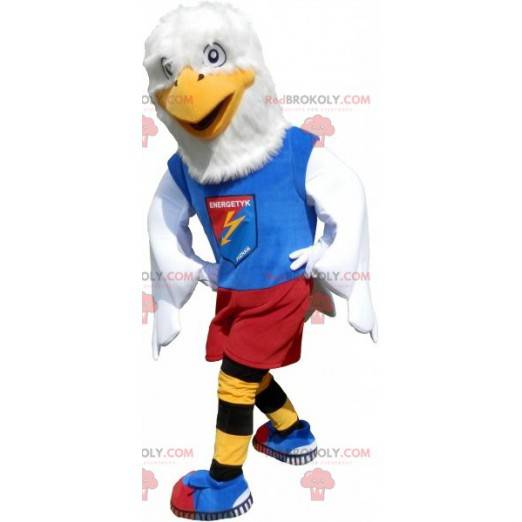 Eagle maskot kledd i et sportsutstyr. Fuglemaskott -