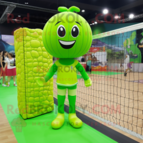 Lime Green Volleyball Net mascot costume character dressed with a Trousers and Earrings