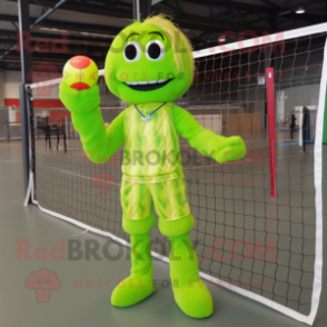 Lime Green Volleyball Net mascot costume character dressed with a Trousers and Earrings