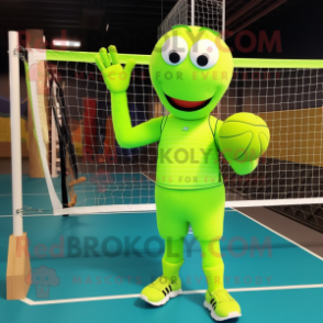 Lime Green Volleyball Net mascot costume character dressed with a Trousers and Earrings