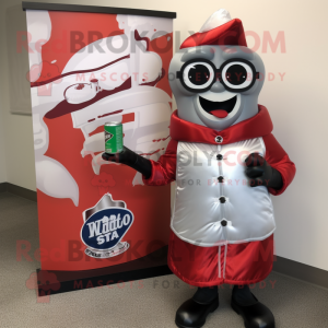 Silver Bottle Of Ketchup mascot costume character dressed with a Moto Jacket and Reading glasses