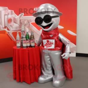 Silver Bottle Of Ketchup mascot costume character dressed with a Moto Jacket and Reading glasses