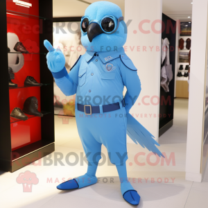 Sky Blue Hawk mascot costume character dressed with a Trousers and Smartwatches