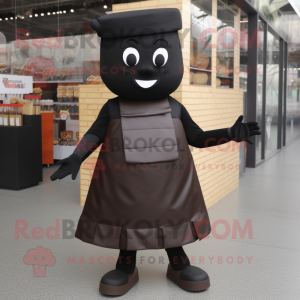 Black Chocolate Bar mascot costume character dressed with a A-Line Dress and Foot pads