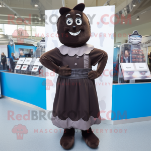 Black Chocolate Bar mascot costume character dressed with a A-Line Dress and Foot pads
