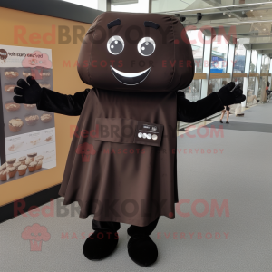 Black Chocolate Bar mascot costume character dressed with a A-Line Dress and Foot pads