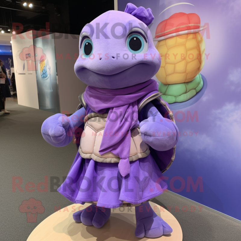 Lavender Turtle mascot costume character dressed with a Dress and Scarf clips