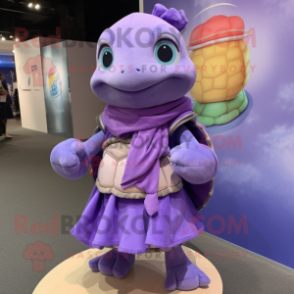 Lavender Turtle mascot costume character dressed with a Dress and Scarf clips