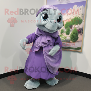 Lavender Turtle mascot costume character dressed with a Dress and Scarf clips