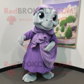 Lavender Turtle mascot costume character dressed with a Dress and Scarf clips