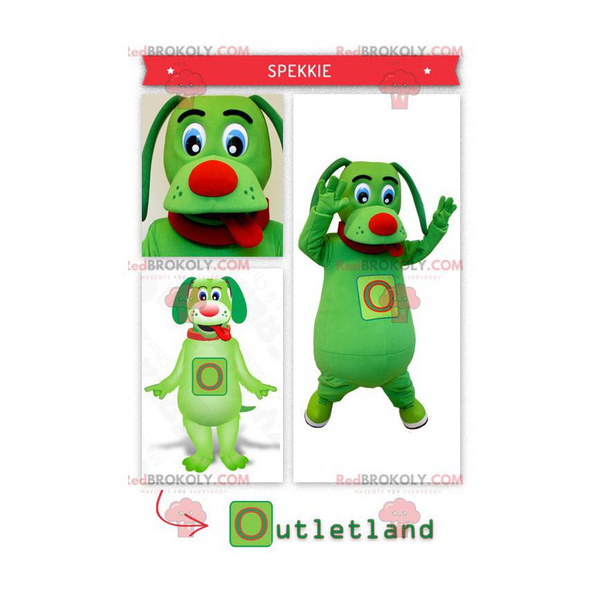 Mascotte groene hond zijn tong uitsteekt - Redbrokoly.com