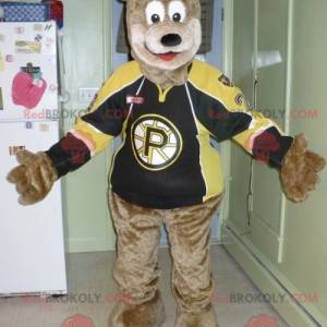 Mascotte dell'orso bruno in abbigliamento sportivo -