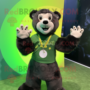 Lime Green Spectacled Bear mascot costume character dressed with a Blouse and Rings