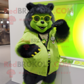 Lime Green Spectacled Bear mascot costume character dressed with a Blouse and Rings