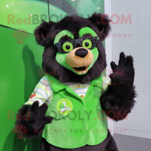 Lime Green Spectacled Bear mascot costume character dressed with a Blouse and Rings