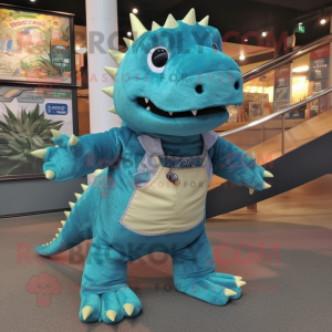 Turquoise Ankylosaurus mascot costume character dressed with a Bootcut Jeans and Anklets