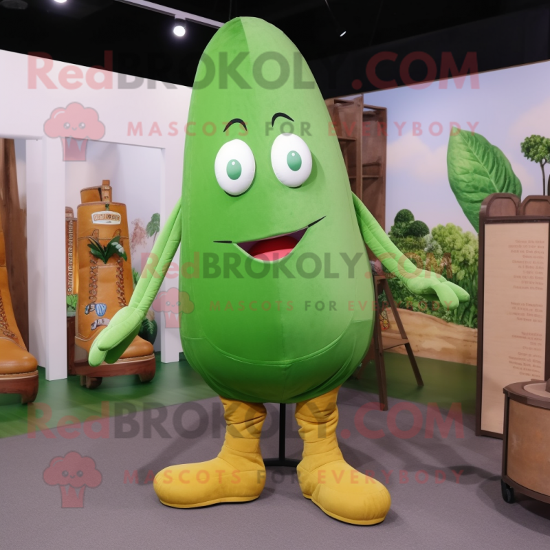 Green Mango mascot costume character dressed with a Bootcut Jeans and Shoe laces Green Mango mascot costume character dressed with a Bootcut Jeans and Shoe laces