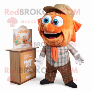 Peach Fish And Chips mascot costume character dressed with a Flannel Shirt and Ties