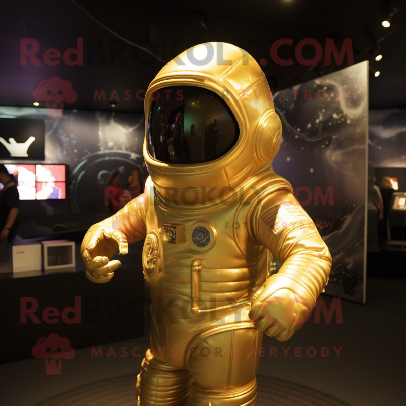 Gold Astronaut mascot costume character dressed with a V-Neck Tee and Wraps Gold Astronaut mascot costume character dressed with a V-Neck Tee and Wraps