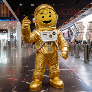 Gold Astronaut mascot costume character dressed with a V-Neck Tee and Wraps
