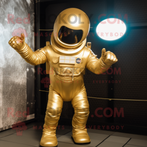 Gold Astronaut mascot costume character dressed with a V-Neck Tee and Wraps