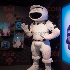 White Commando mascot costume character dressed with a Swimwear and Cummerbunds