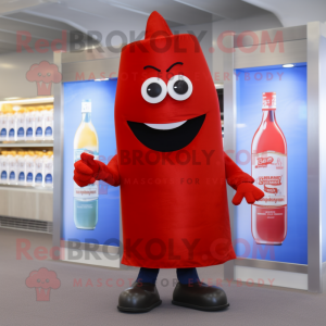 Red Bottle Of Ketchup mascot costume character dressed with a Capri Pants and Ties