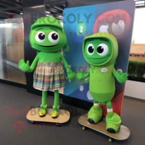 Green Skateboard mascot costume character dressed with a Midi Dress and Wraps
