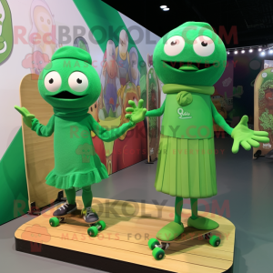 Green Skateboard mascot costume character dressed with a Midi Dress and Wraps