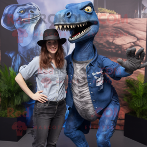 Black Deinonychus mascot costume character dressed with a Boyfriend Jeans and Hats