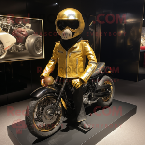 Gold Golf Bag mascot costume character dressed with a Biker Jacket and Clutch bags