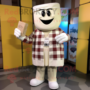 White Chocolate Bars mascot costume character dressed with a Flannel Shirt and Keychains